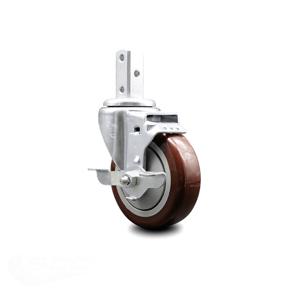 4 Inch Maroon Polyurethane Wheel Swivel 7/8 Inch Square Stem Caster with Brake